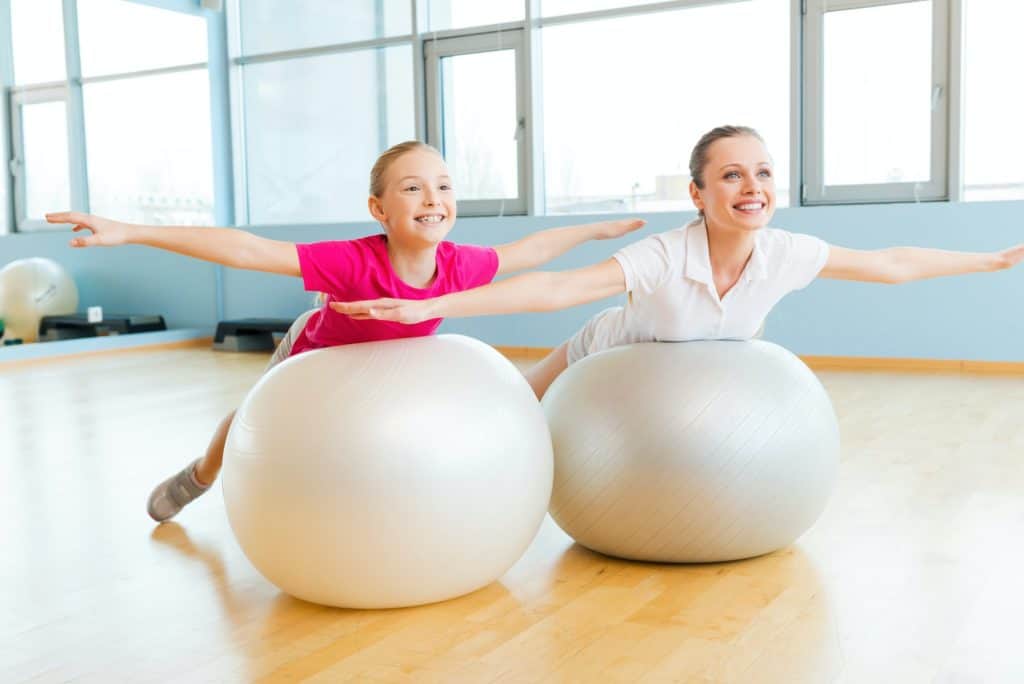 Exercising with fitness balls.